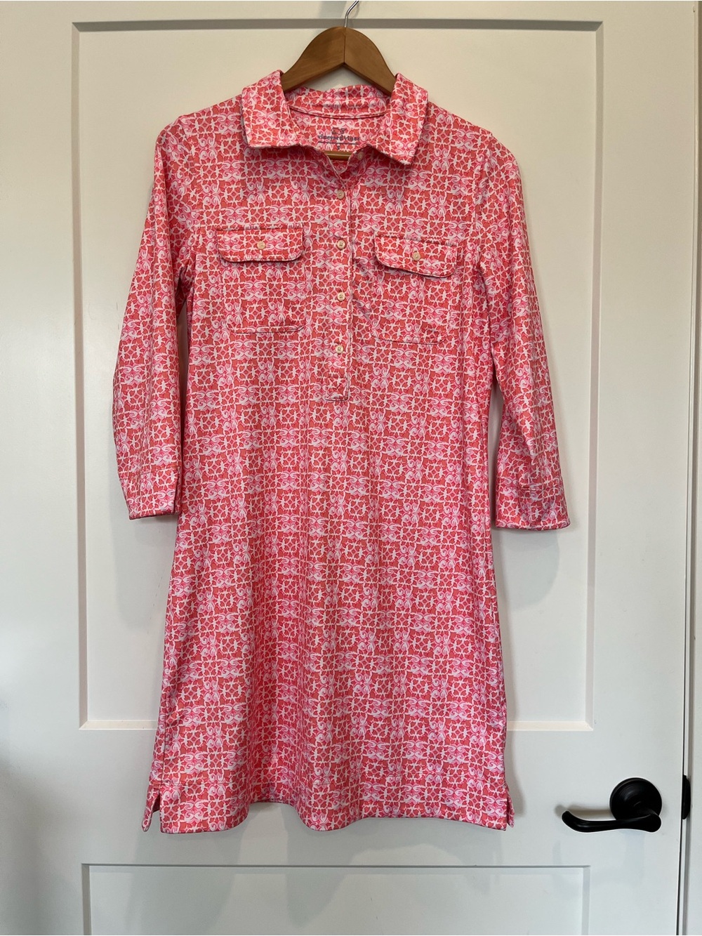 Vineyard Vines Sankaty Margo Salmon white color Shirt Dress beachy resort size S